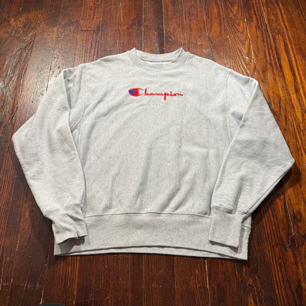 Vintage Champion Reverse Weave Sweatshirt Mens L Gray Script Logo Back Graphic